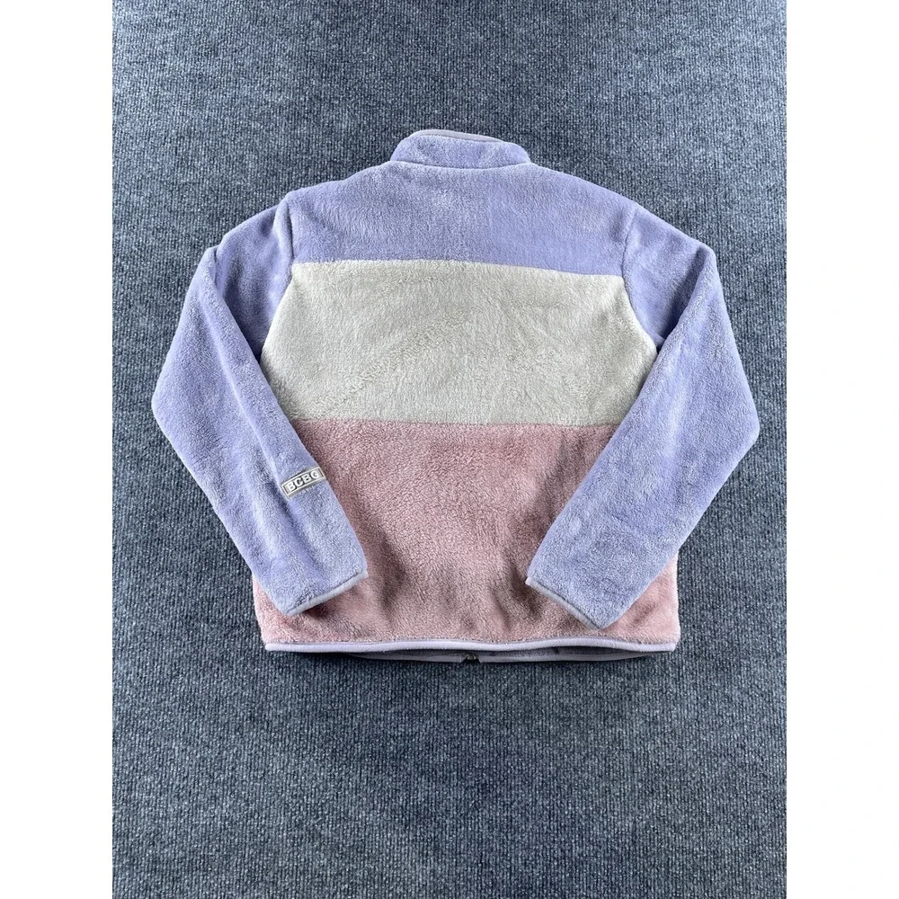 BCBG Girls Fleece Jacket Colorblock Full Zip Purple Pink Cream Size Medium